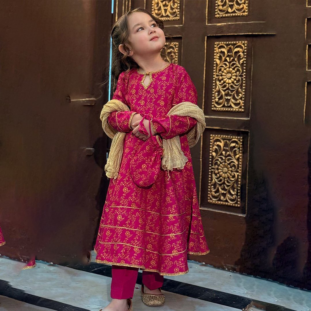 Girls 3 Piece Cotton Suit - Pink - Image 2